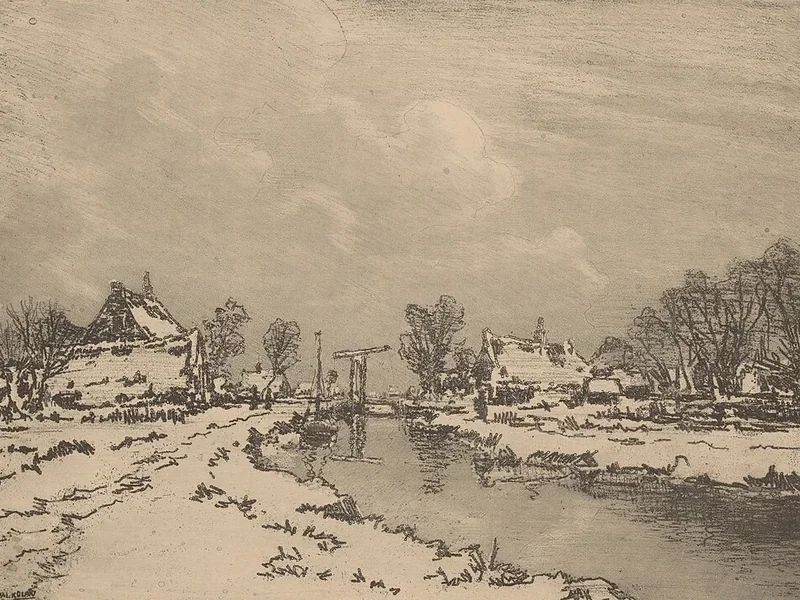 1865-Casper Marinus Leenderd Kouw - Paesaggio con canale e ponte levatoio